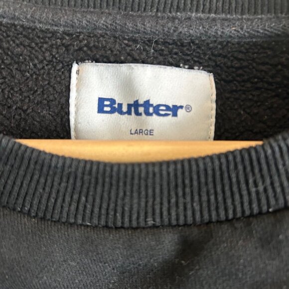 Butter Goods Crewneck Black Sweatshirt Blue Letters SZ L Skater Streatwear - Picture 5 of 8